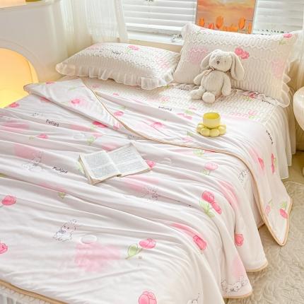 慕澄2023新款小版床裙款雪纺乳胶凉席夏被四件套 花花小兔