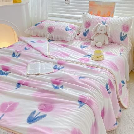 慕澄2023新款小版床裙款雪纺乳胶凉席夏被四件套 花影