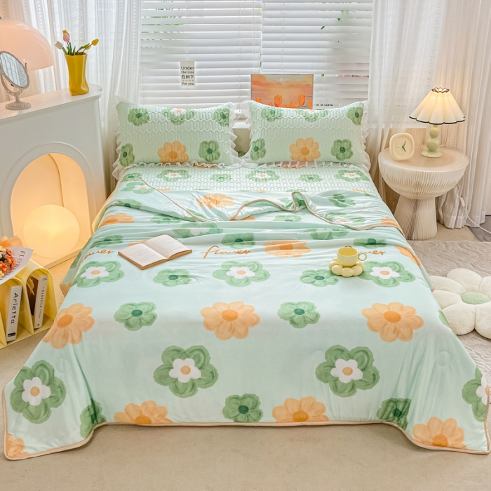 91家纺网 家纺一手货源 找家纺 慕澄2023新款小版床裙款雪纺乳胶凉席夏被四件套 幻想曲