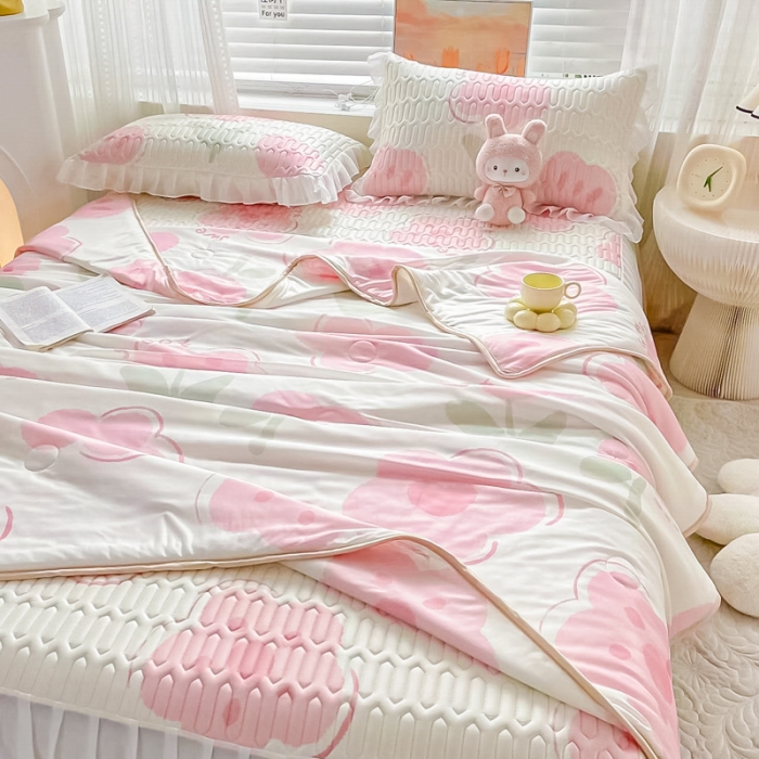 91家纺网 家纺一手货源 找家纺 慕澄2023新款小版床裙款雪纺乳胶凉席夏被四件套 美丽