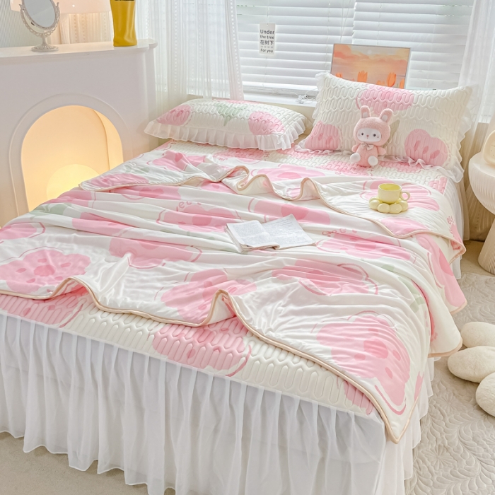 91家纺网 家纺一手货源 找家纺 慕澄2023新款小版床裙款雪纺乳胶凉席夏被四件套 美丽