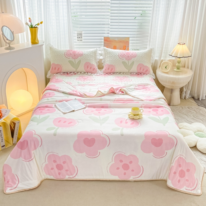 91家纺网 家纺一手货源 找家纺 慕澄2023新款小版床裙款雪纺乳胶凉席夏被四件套 美丽