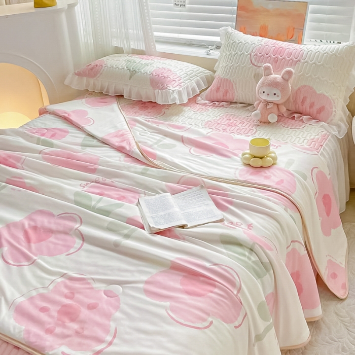 91家纺网 家纺一手货源 找家纺 慕澄2023新款小版床裙款雪纺乳胶凉席夏被四件套 美丽