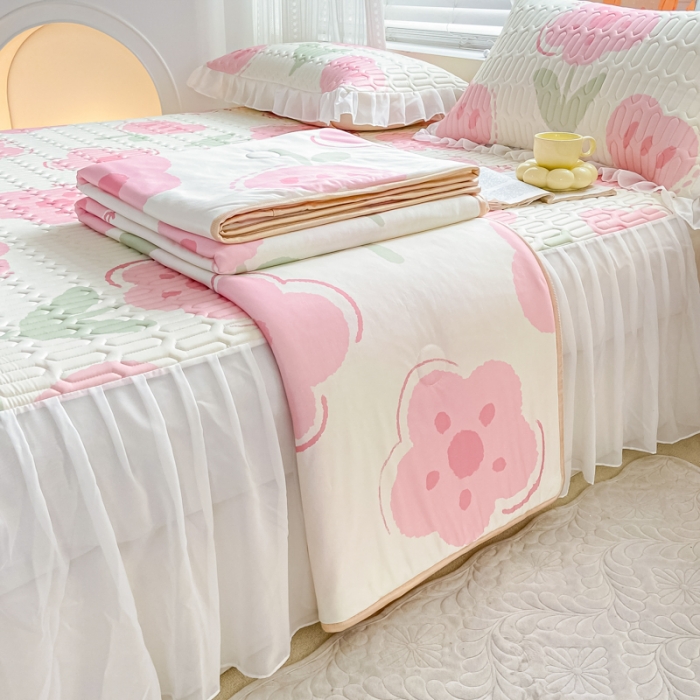 91家纺网 家纺一手货源 找家纺 慕澄2023新款小版床裙款雪纺乳胶凉席夏被四件套 美丽