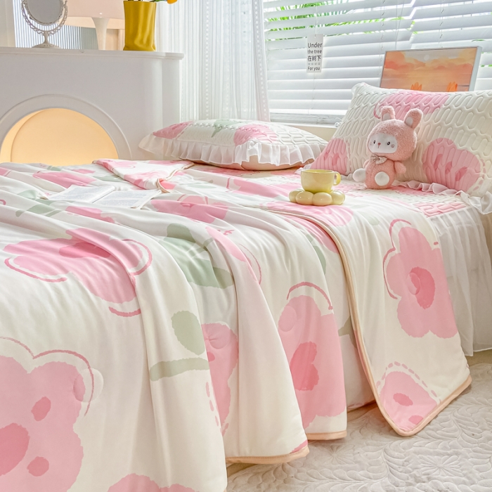 91家纺网 家纺一手货源 找家纺 慕澄2023新款小版床裙款雪纺乳胶凉席夏被四件套 美丽