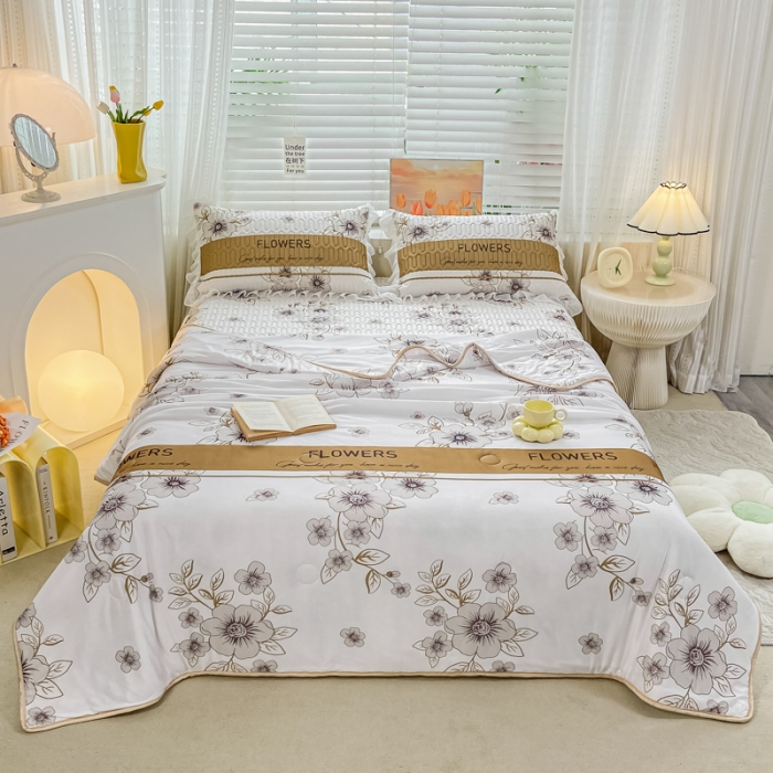 91家纺网 家纺一手货源 找家纺 慕澄2023新款小版床裙款雪纺乳胶凉席夏被四件套 仙草