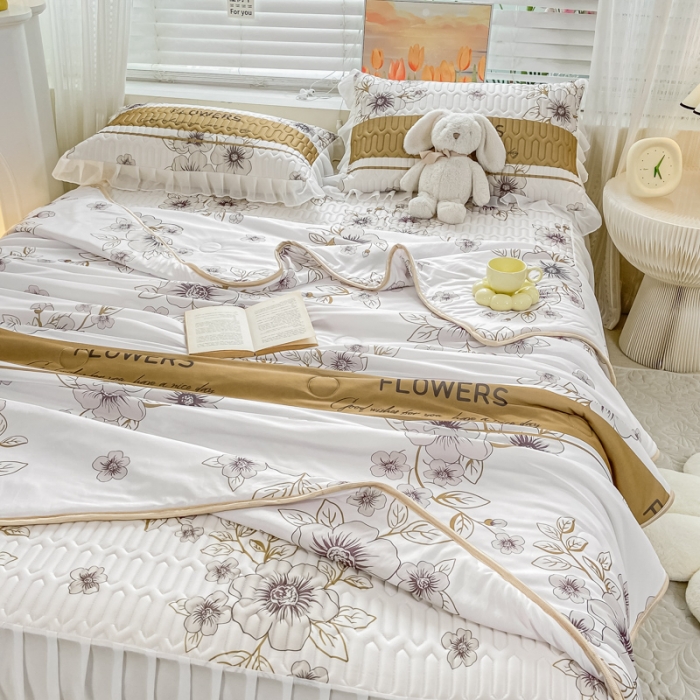 91家纺网 家纺一手货源 找家纺 慕澄2023新款小版床裙款雪纺乳胶凉席夏被四件套 仙草