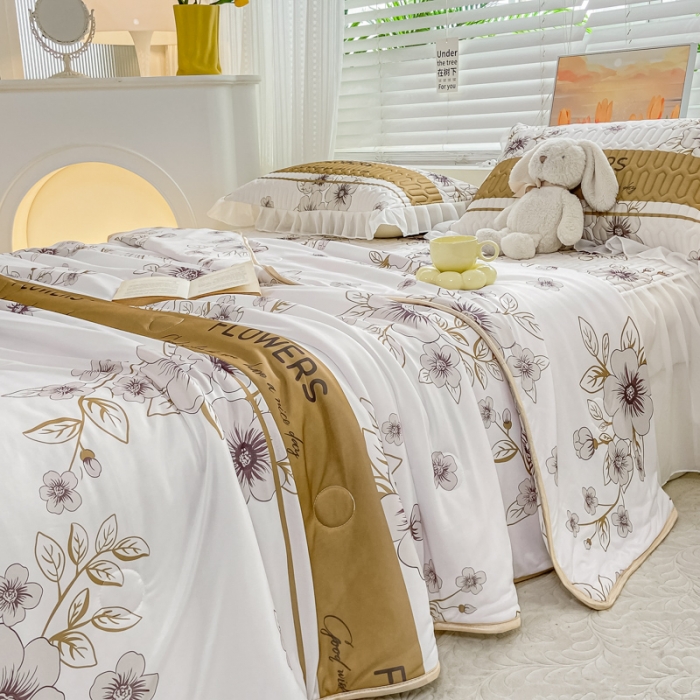 91家纺网 家纺一手货源 找家纺 慕澄2023新款小版床裙款雪纺乳胶凉席夏被四件套 仙草