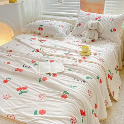 慕澄2023新款小版床裙款雪纺乳胶凉席夏被四件套 小樱桃