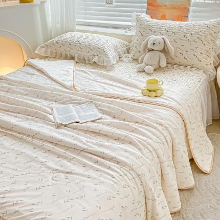 慕澄2023新款小版床裙款雪纺乳胶凉席夏被四件套 叶子青青