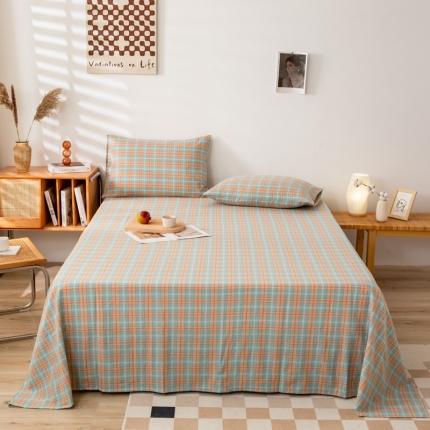 91家纺网 家纺一手货源 找家纺 九沐良品 新款A类色织水洗棉床单 芳华兰