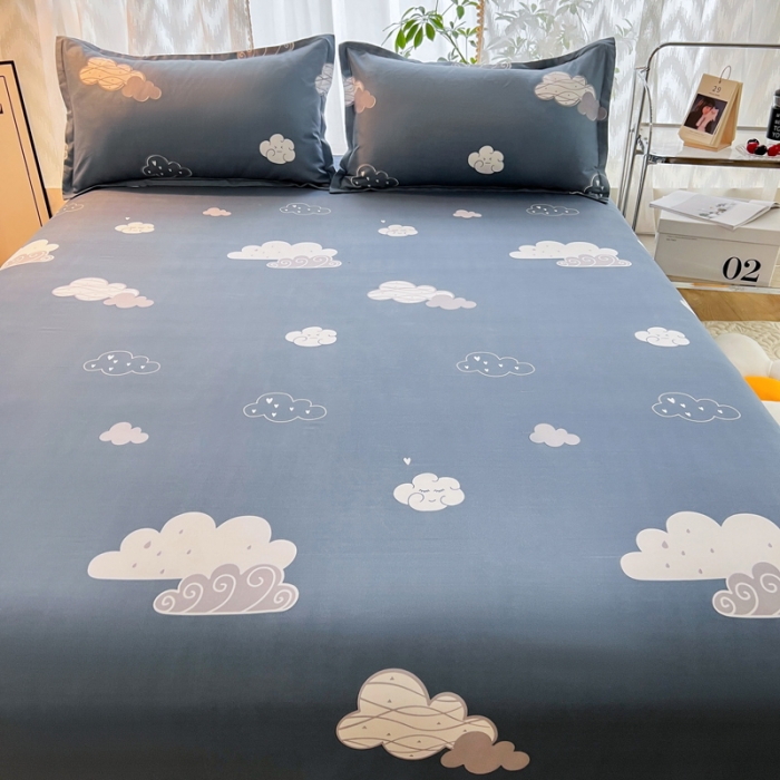 91家纺网 家纺一手货源 找家纺 维娜斯 2023新款芦荟棉单床单 可爱云朵