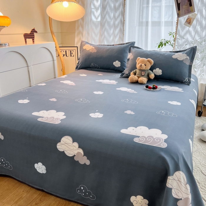 91家纺网 家纺一手货源 找家纺 维娜斯 2023新款芦荟棉单床单 可爱云朵