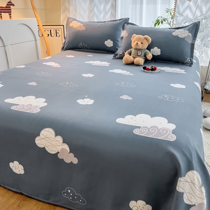 91家纺网 家纺一手货源 找家纺 维娜斯 2023新款芦荟棉单床单 可爱云朵