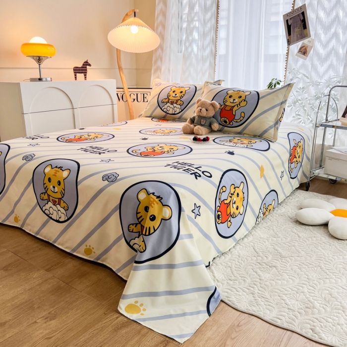 91家纺网 家纺一手货源 找家纺 维娜斯 2023新款芦荟棉单床单 呆萌虎