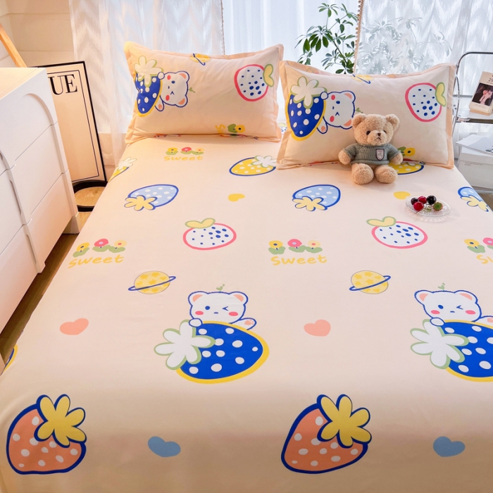 91家纺网 家纺一手货源 找家纺 维娜斯 2023新款芦荟棉单床单 草莓小熊