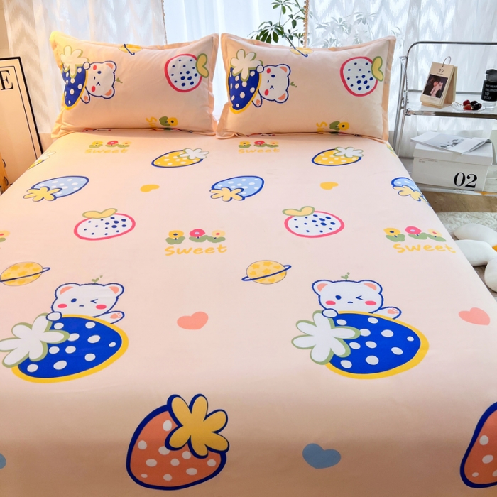 91家纺网 家纺一手货源 找家纺 维娜斯 2023新款芦荟棉单床单 草莓小熊