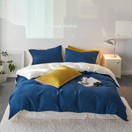 91家纺网 家纺一手货源 找家纺 简家居 2023新款全棉三层纱四件套 航海蓝