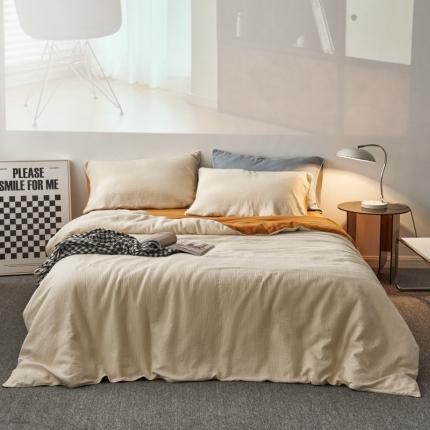 91家纺网 家纺一手货源 找家纺 简家居 2023新款全棉三层纱四件套 奶橘