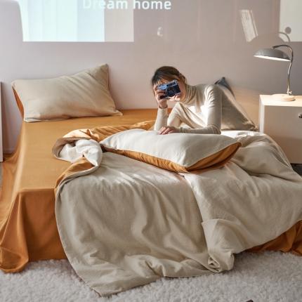 简家居 2023新款全棉三层纱四件套 奶橘