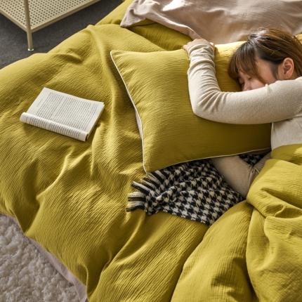 简家居 2023新款全棉三层纱四件套 杏黄