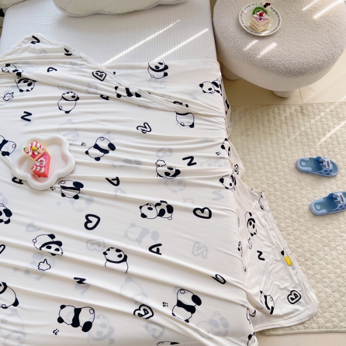 91家纺网 家纺一手货源 找家纺 潮邦2025新款A类多功能针织棉童毯 AB熊猫-白