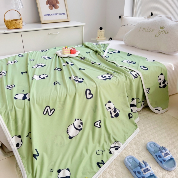 91家纺网 家纺一手货源 找家纺 潮邦2025新款A类多功能针织棉童毯 AB熊猫-绿