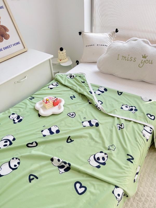 91家纺网 家纺一手货源 找家纺 潮邦2025新款A类多功能针织棉童毯 AB熊猫-绿