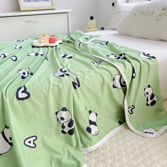 91家纺网 家纺一手货源 找家纺 潮邦2025新款A类多功能针织棉童毯 AB熊猫-绿