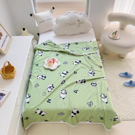 潮邦 2025新款A类多功能针织棉童毯盖毯子毛毯 AB熊猫-绿