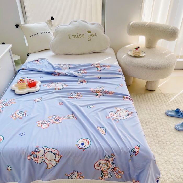 91家纺网 家纺一手货源 找家纺 潮邦2025新款A类多功能针织棉童毯 快乐星球