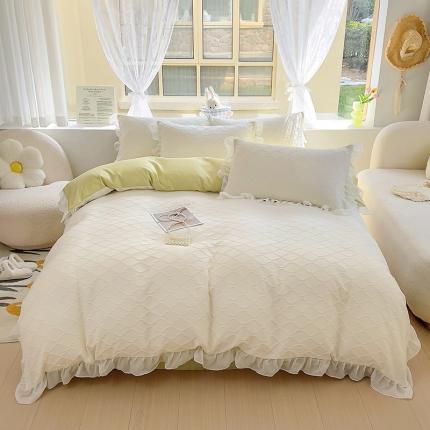 91家纺网 家纺一手货源 找家纺 沐慕 2023新款四件套芝芝系列 芝芝奶绿