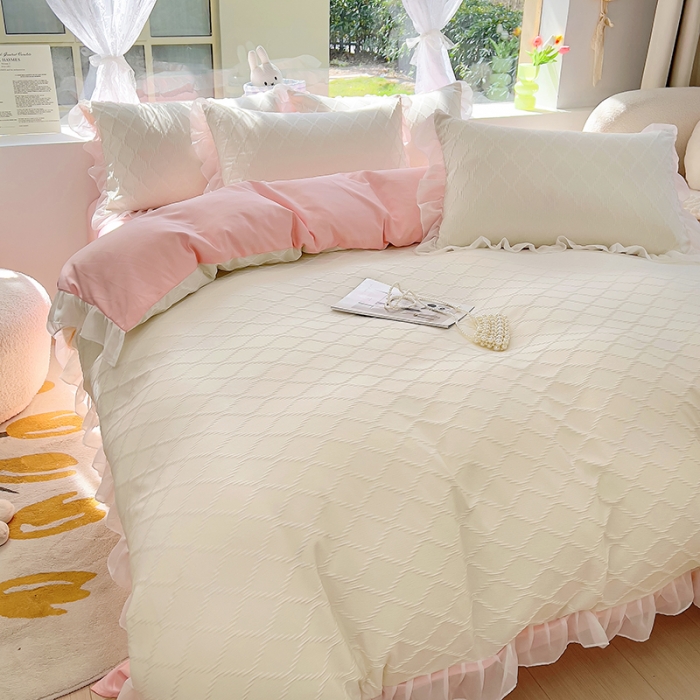 91家纺网 家纺一手货源 找家纺 沐慕 2023新款四件套芝芝系列 芝芝白桃