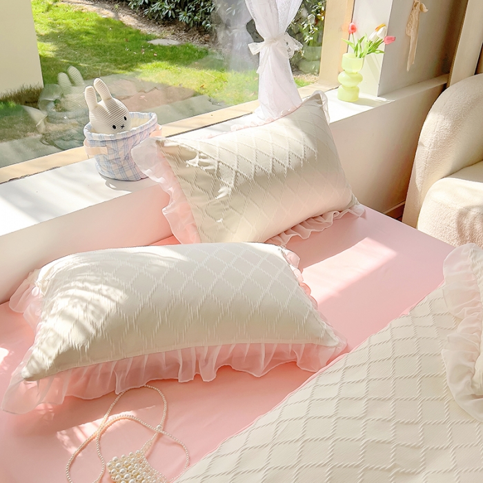 91家纺网 家纺一手货源 找家纺 沐慕 2023新款四件套芝芝系列 芝芝白桃