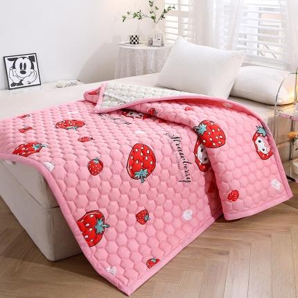 91家纺网 家纺一手货源 找家纺 东宇床垫 2023新款亲肤磨毛四季款夹棉薄款床垫床褥 草莓心语-粉