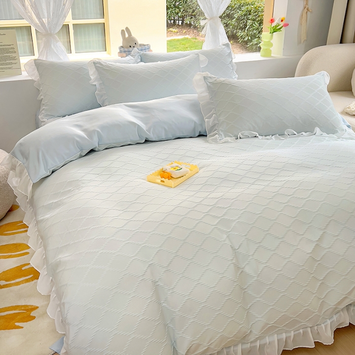 91家纺网 家纺一手货源 找家纺 沐慕 2023新款四件套芝芝系列 芝芝蓝蓝