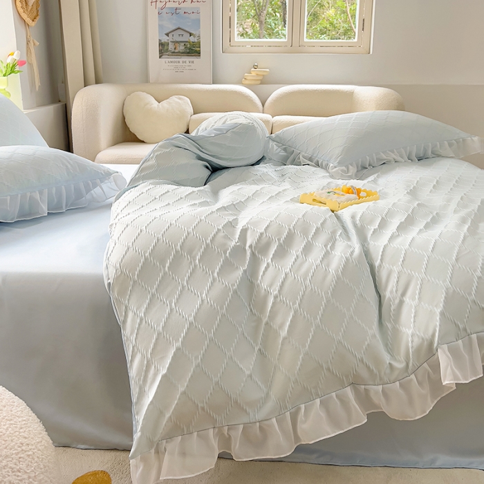 91家纺网 家纺一手货源 找家纺 沐慕 2023新款四件套芝芝系列 芝芝蓝蓝