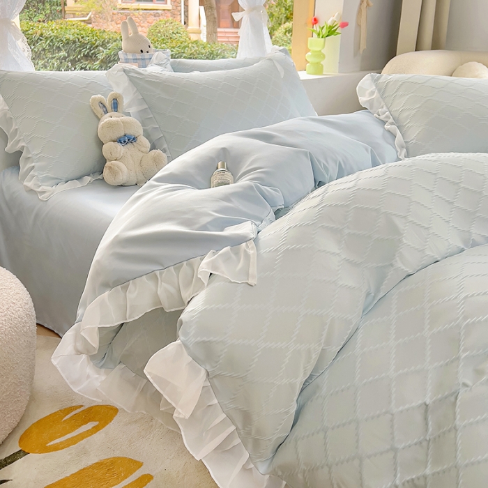 91家纺网 家纺一手货源 找家纺 沐慕 2023新款四件套芝芝系列 芝芝蓝蓝