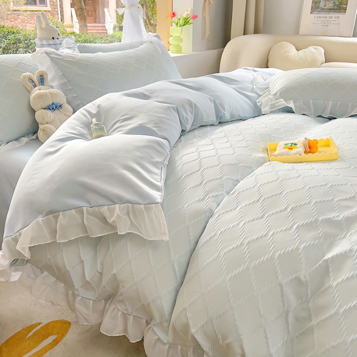 91家纺网 家纺一手货源 找家纺 沐慕 2023新款四件套芝芝系列 芝芝蓝蓝