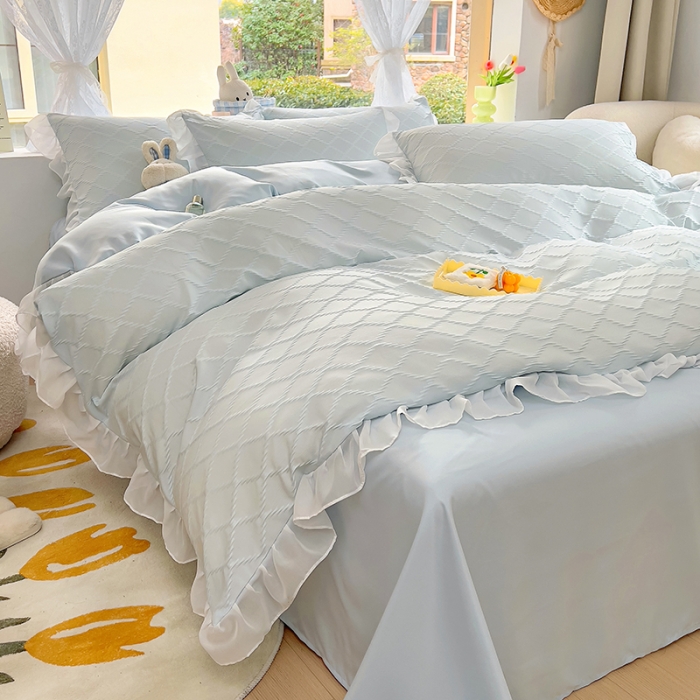 91家纺网 家纺一手货源 找家纺 沐慕 2023新款四件套芝芝系列 芝芝蓝蓝