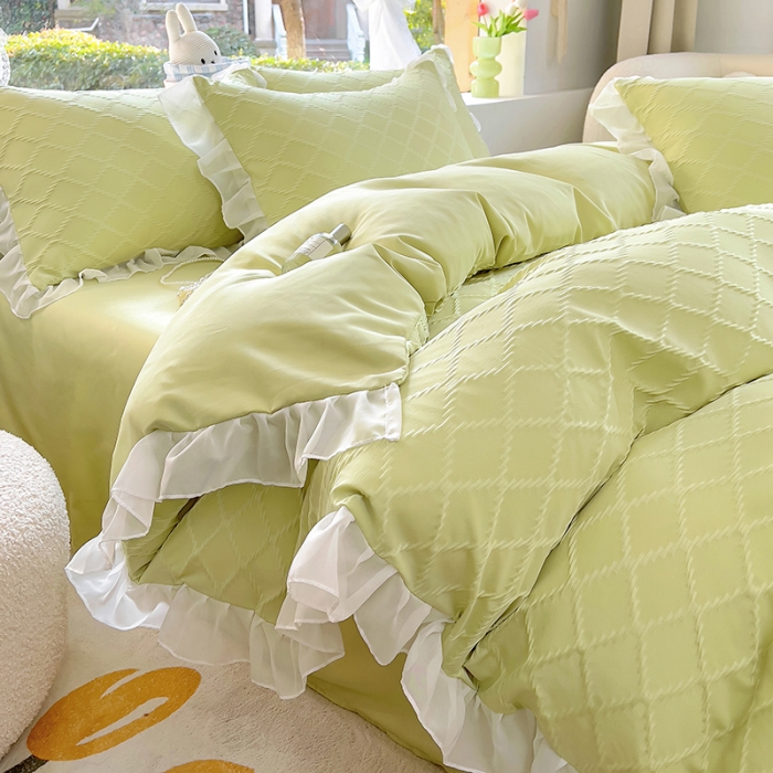 91家纺网 家纺一手货源 找家纺 沐慕 2023新款四件套芝芝系列 芝芝抹茶