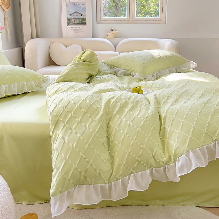 91家纺网 家纺一手货源 找家纺 沐慕 2023新款四件套芝芝系列 芝芝抹茶