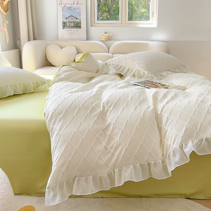 91家纺网 家纺一手货源 找家纺 沐慕 2023新款四件套芝芝系列 芝芝奶绿