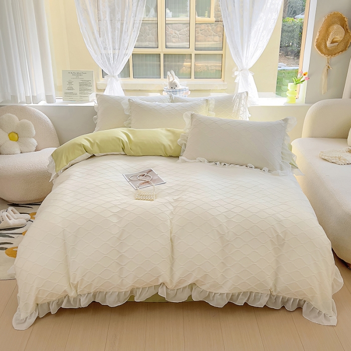 91家纺网 家纺一手货源 找家纺 沐慕 2023新款四件套芝芝系列 芝芝奶绿