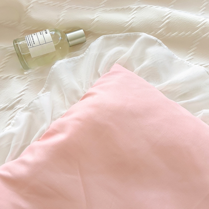 91家纺网 家纺一手货源 找家纺 沐慕 2023新款立体双层纱提花夏被四件套 芝芝白桃