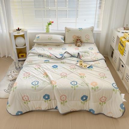 91家纺网 家纺一手货源 找家纺 沐慕 2023新款小清新床笠款乳胶凉席 彩花朵朵