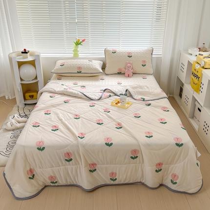 91家纺网 家纺一手货源 找家纺 沐慕 2023新款小清新床笠款乳胶凉席 郁金香