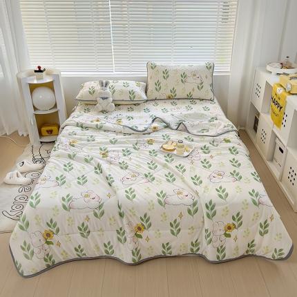 91家纺网 家纺一手货源 找家纺 沐慕 2023新款小清新床笠款乳胶凉席 仲夏