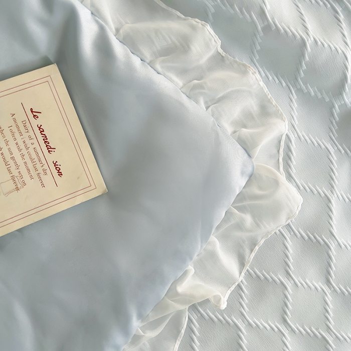 91家纺网 家纺一手货源 找家纺 沐慕 2023新款立体双层纱提花夏被四件套 芝芝蓝蓝