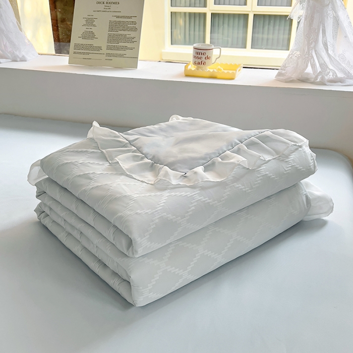 91家纺网 家纺一手货源 找家纺 沐慕 2023新款立体双层纱提花夏被四件套 芝芝蓝蓝